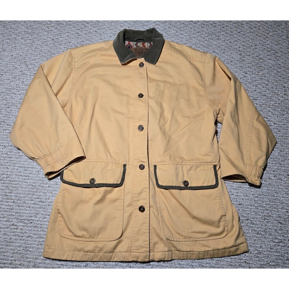 Woolrich Aztec lined Barn Chore Jacket Coat Yellow Green Corduroy Women's Large